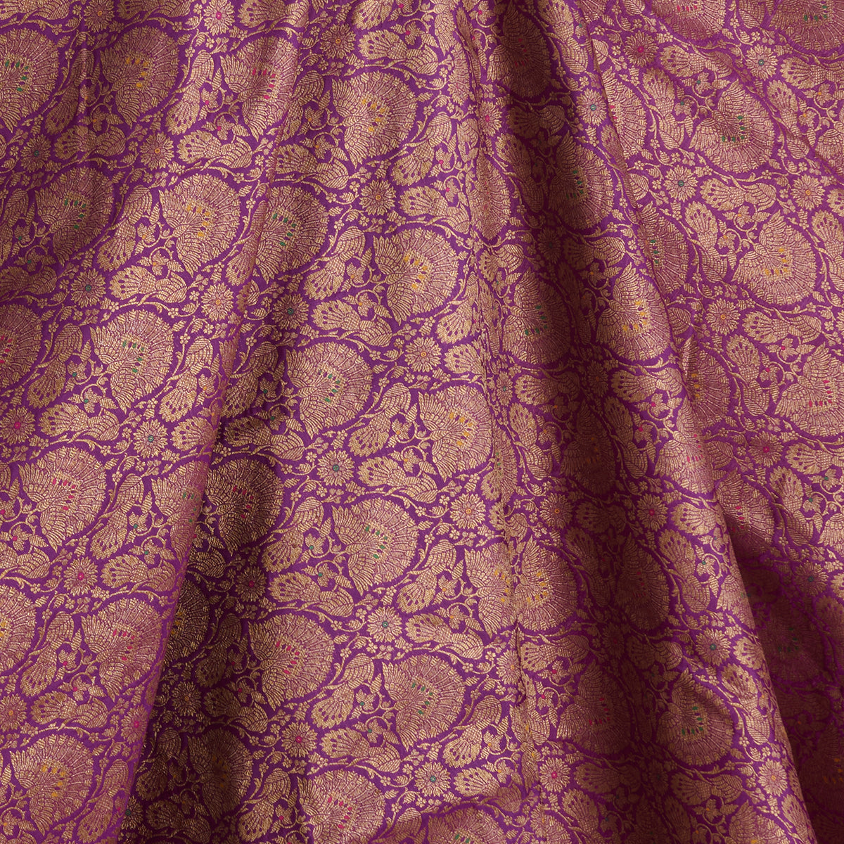 Purple Brocade Antique Zari Jaal Minakari Woven Fabric