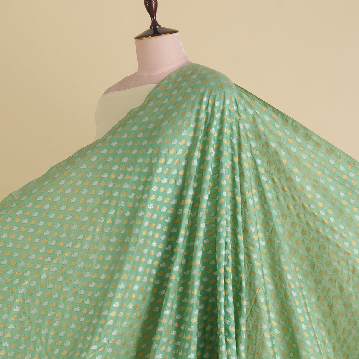 Pista Green Brocade G/S Woven Butti Fabric