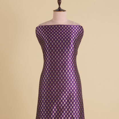 Purple Brocade Gold & Silver Butti Fabric
