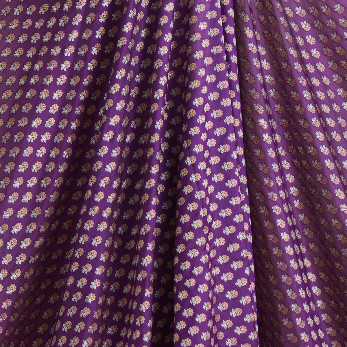 Purple Brocade Gold & Silver Butti Fabric