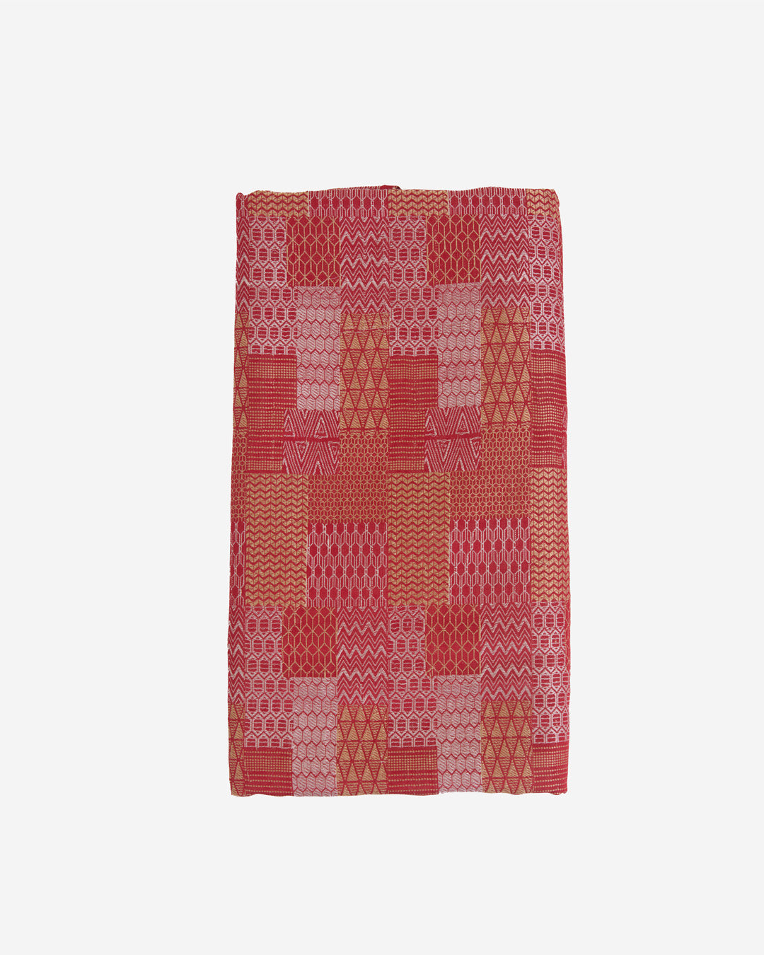 Red Brocade Gold & Silver Abstract Woven Fabric