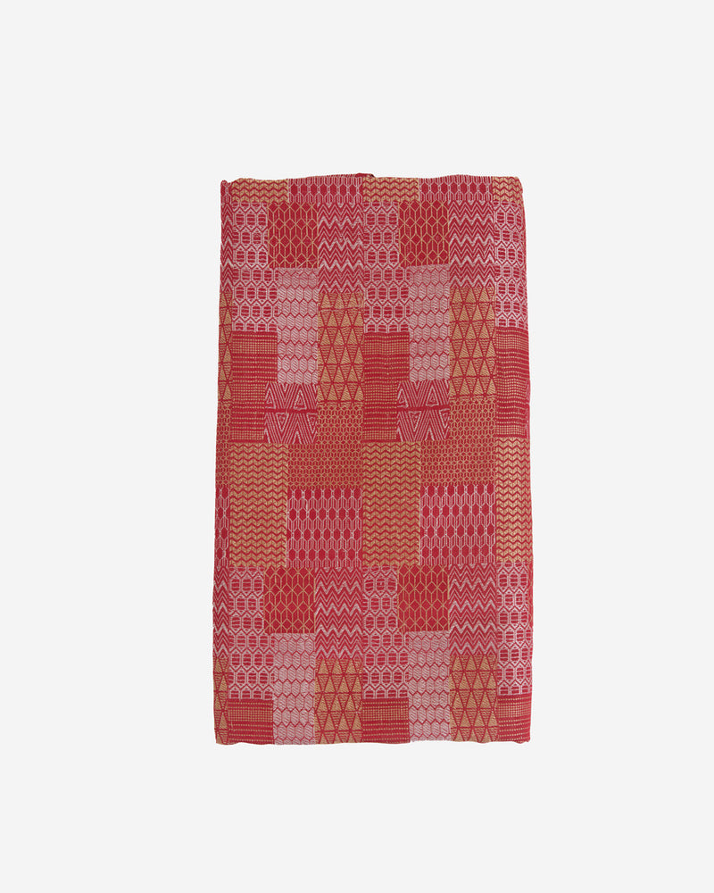 Red Brocade Gold & Silver Abstract Woven Fabric