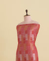 Red Brocade Gold & Silver Abstract Woven Fabric