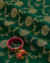 Bottle Green Brocade Gold Jaal Mina Fabric