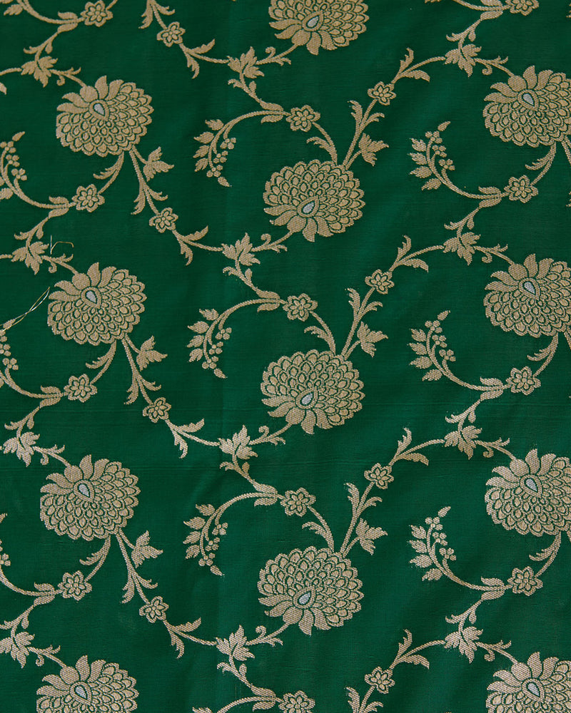 Bottle Green Brocade Gold Jaal Mina Fabric