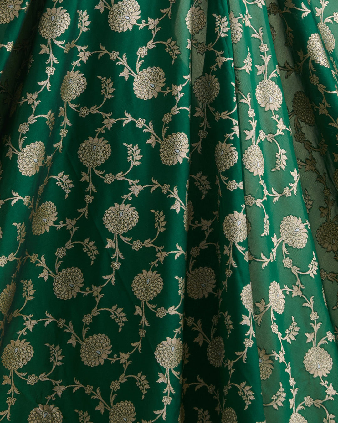 Bottle Green Brocade Gold Jaal Mina Fabric