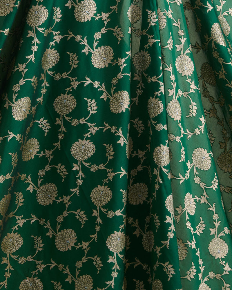 Bottle Green Brocade Gold Jaal Mina Fabric