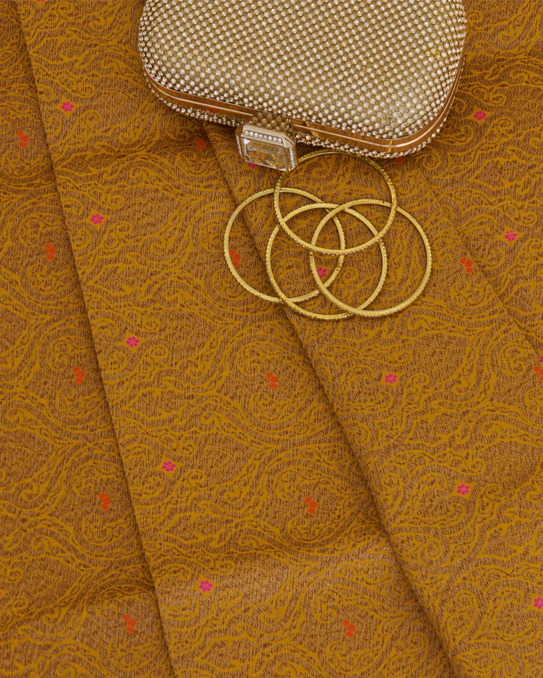 Mustard Brocade Antique Zari Jaal with Minakari