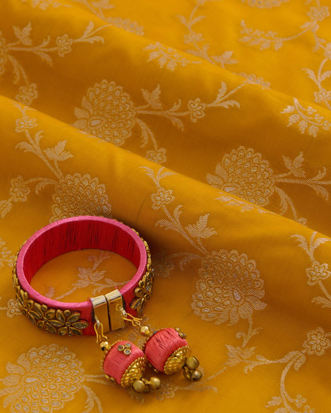 Mustard Brocade Gold Jaal Mina Fabric