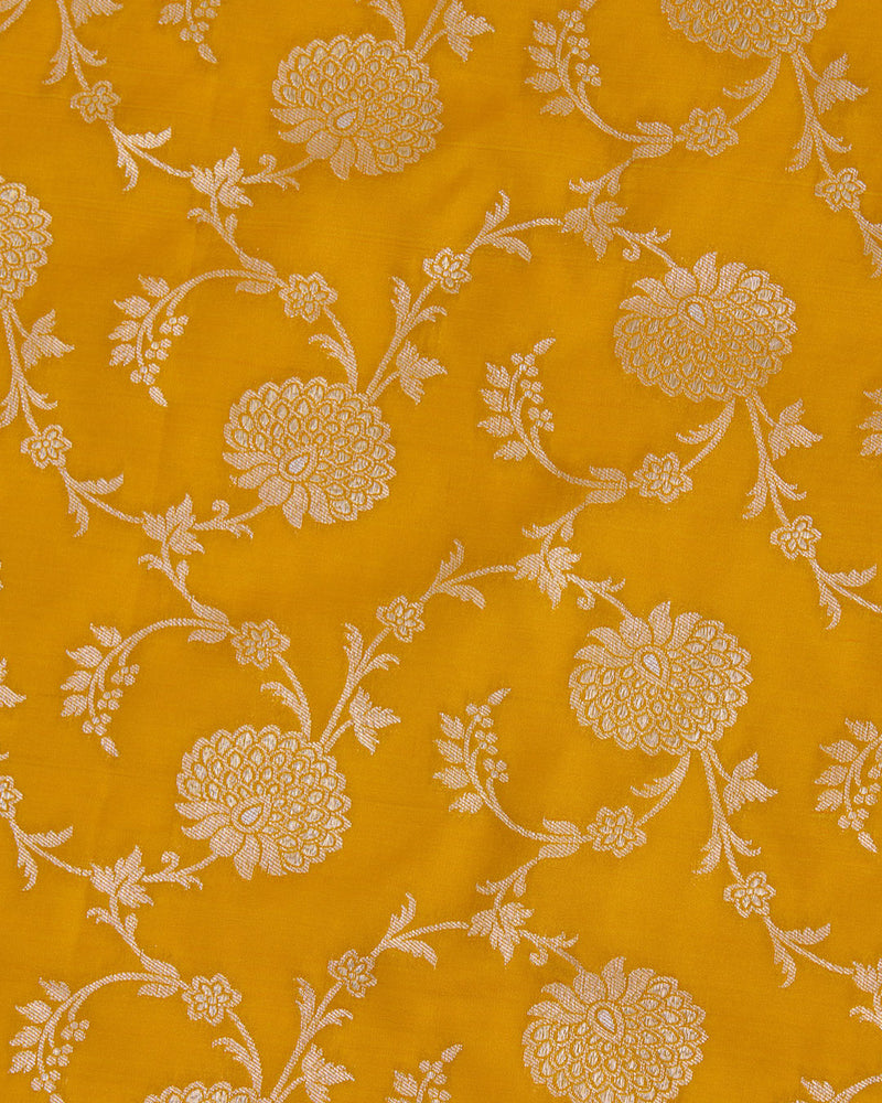 Mustard Brocade Gold Jaal Mina Fabric