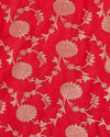 Red Brocade Gold Jaal Mina Fabric