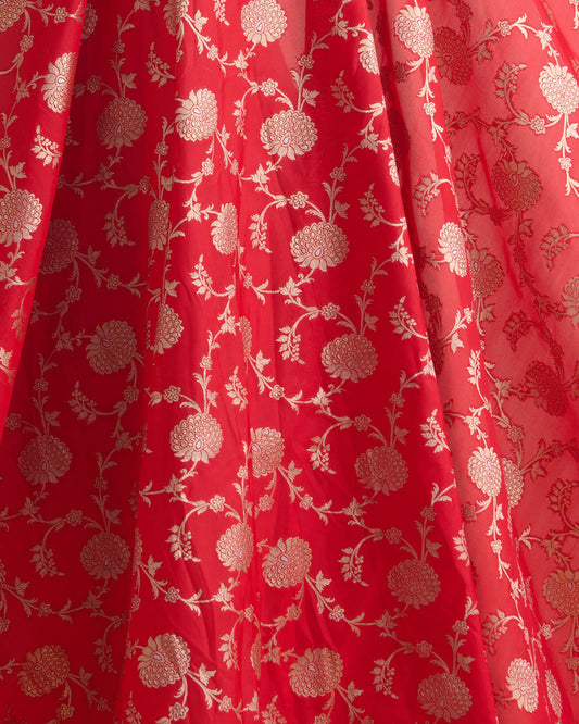 Red Brocade Gold Jaal Mina Fabric
