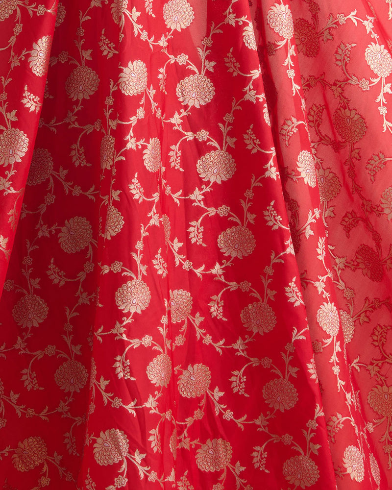 Red Brocade Gold Jaal Mina Fabric