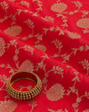 Red Brocade Gold Jaal Mina Fabric
