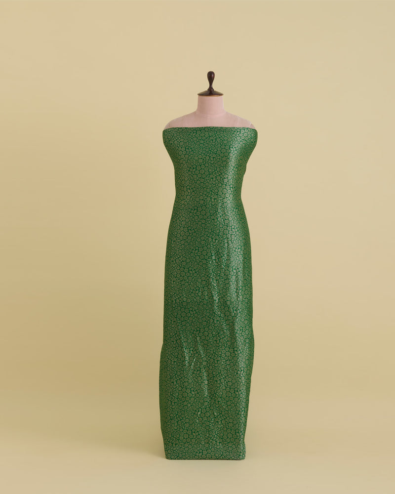Bottle Green Brocade Fabric with Antique Zari Jaal & Minakari Weave