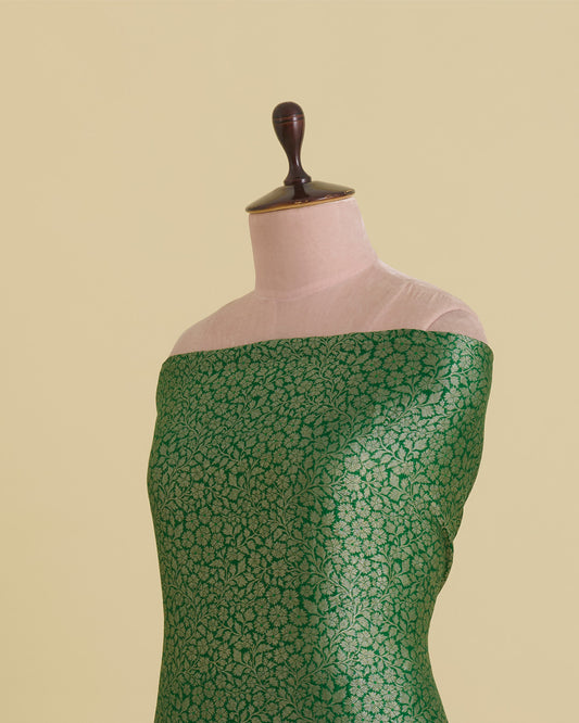 Bottle Green Brocade Fabric with Antique Zari Jaal & Minakari Weave