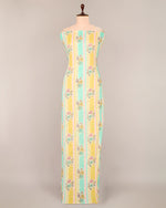 Vandana Aqua and Mustard Cotton Jaipuri Block Stripes Buta Printed Fabric