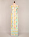 Aqua Mustard Cotton Jaipuri Block Stripes & Buta Fabric