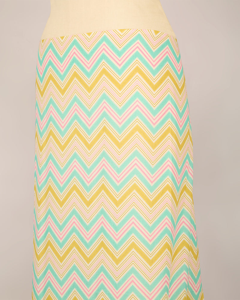 Aqua Mustard Cotton Jaipuri Block Stripes & Buta Fabric