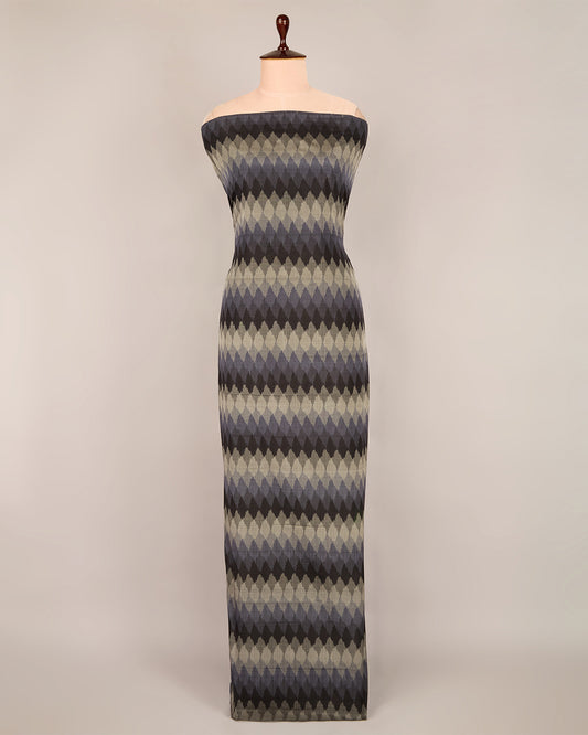 Black Cotton Silk Ikat Fabric with Geometric Design