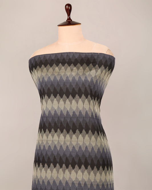 Black Cotton Silk Ikat Geometric Fabric