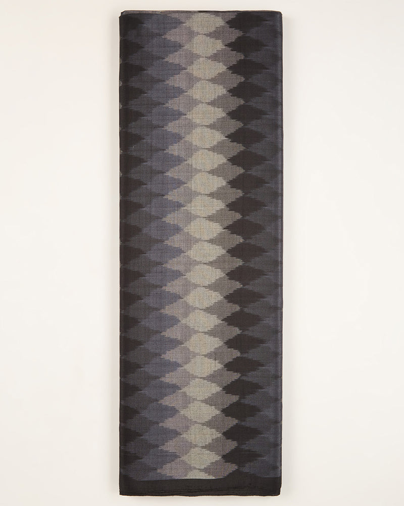 Black Cotton Silk Ikat Geometric Fabric