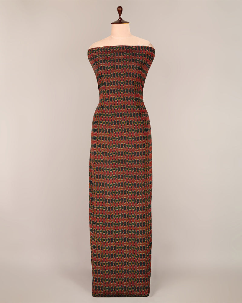 Cotton Silk Ikat Handcrafted Fabric in Red & Black