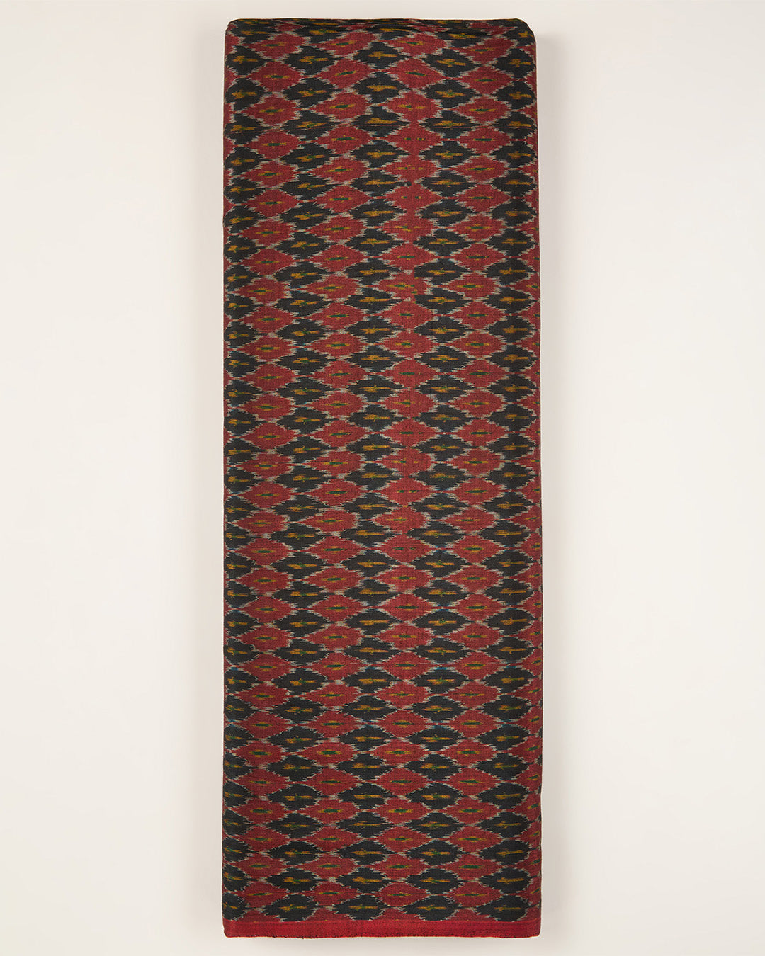 Cotton Silk Ikat Handcrafted Fabric in Red & Black