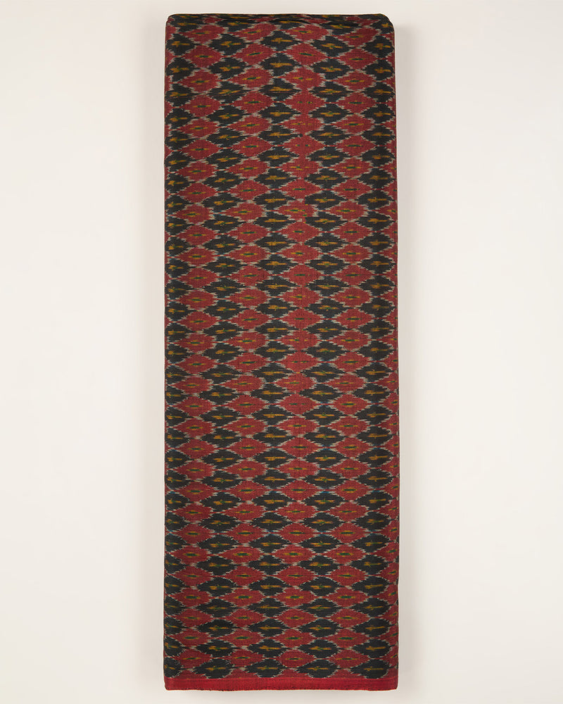 Cotton Silk Ikat Handcrafted Fabric in Red & Black