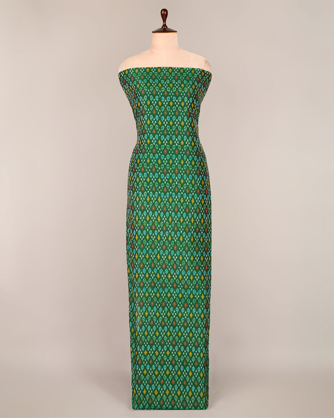 Bottle Green Cotton Silk Ikat Fabric with Traditional Handwoven Pattern