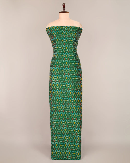 Bottle Green Cotton Silk Ikat Fabric with Traditional Handwoven Pattern