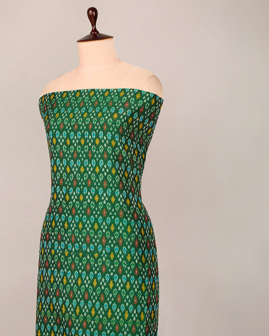 Bottle Green Cotton Silk Ikat Fabric