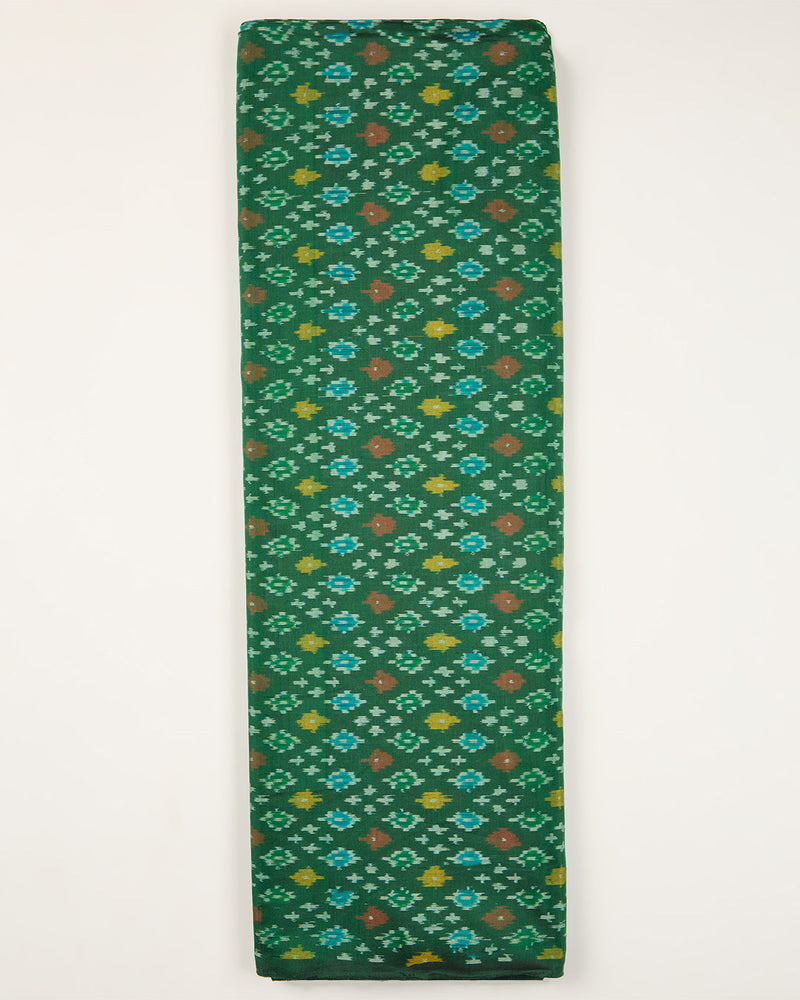 Bottle Green Cotton Silk Ikat Fabric