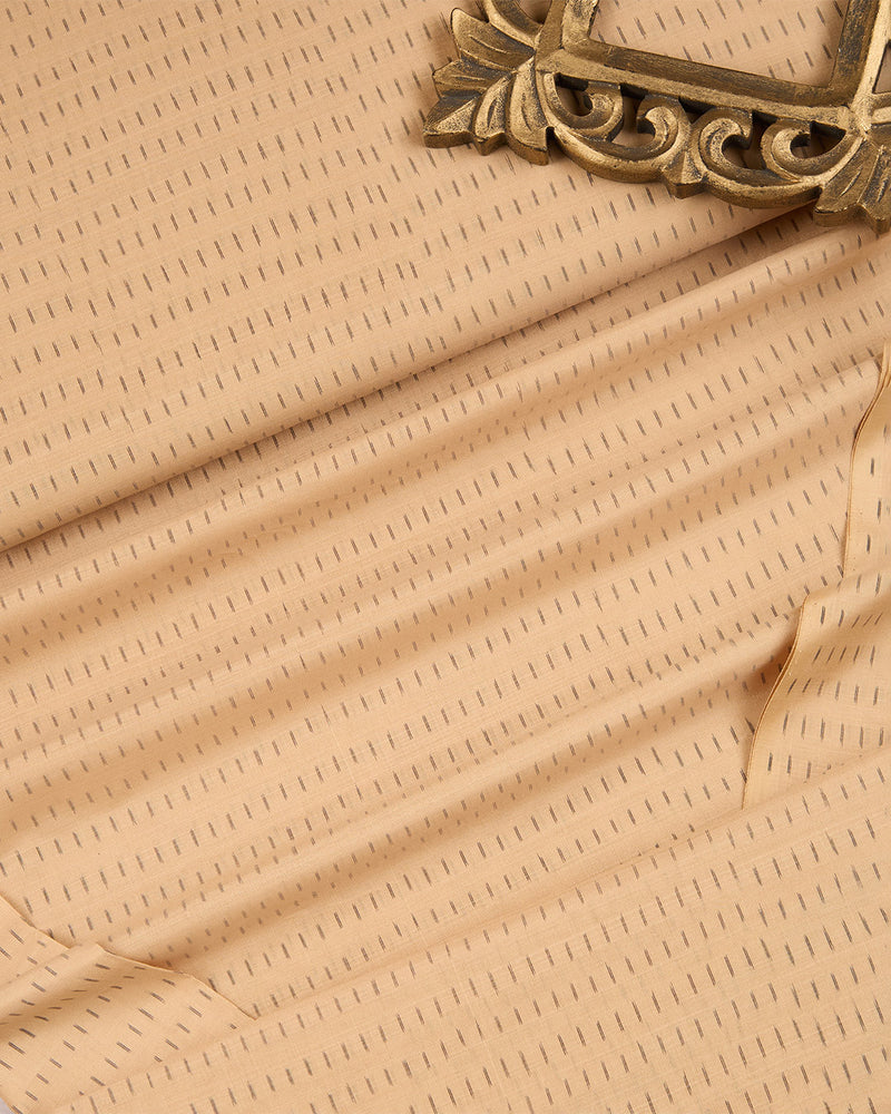 Beige Gold Cotton Silk Ikat Handcrafted Fabric