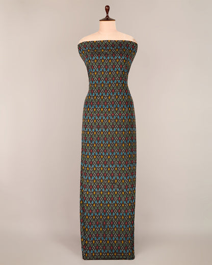 Black Cotton Silk Ikat Handcrafted Fabric