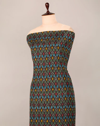 Black Cotton Silk Ikat Handcrafted Fabric