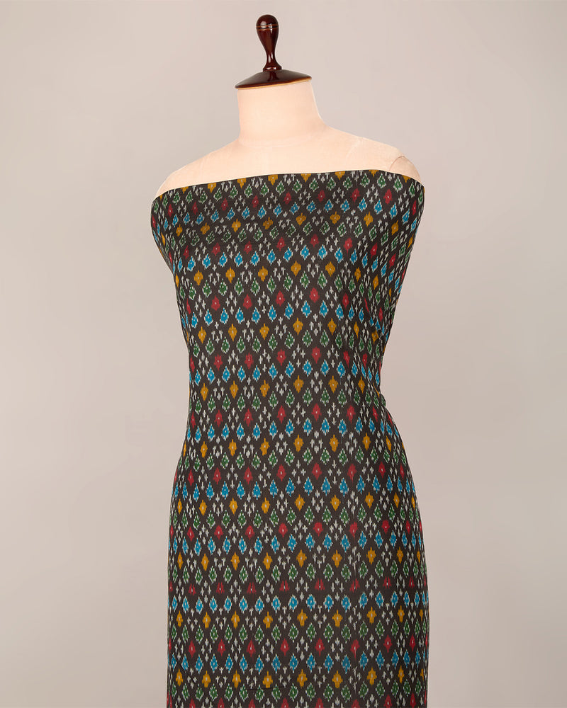 Brown Cotton Silk Ikat Handcrafted Fabric