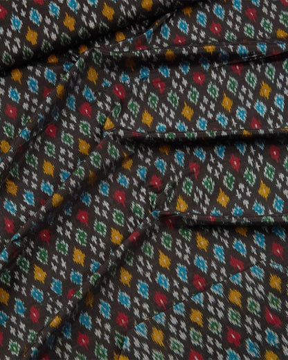 Black Cotton Silk Ikat Handcrafted Fabric
