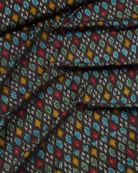 Black Cotton Silk Ikat Handcrafted Fabric