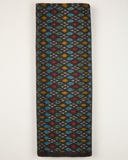 Black Cotton Silk Ikat Handcrafted Fabric