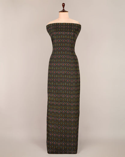 Black Cotton Silk Ikat Fabric with striking contrast weave
