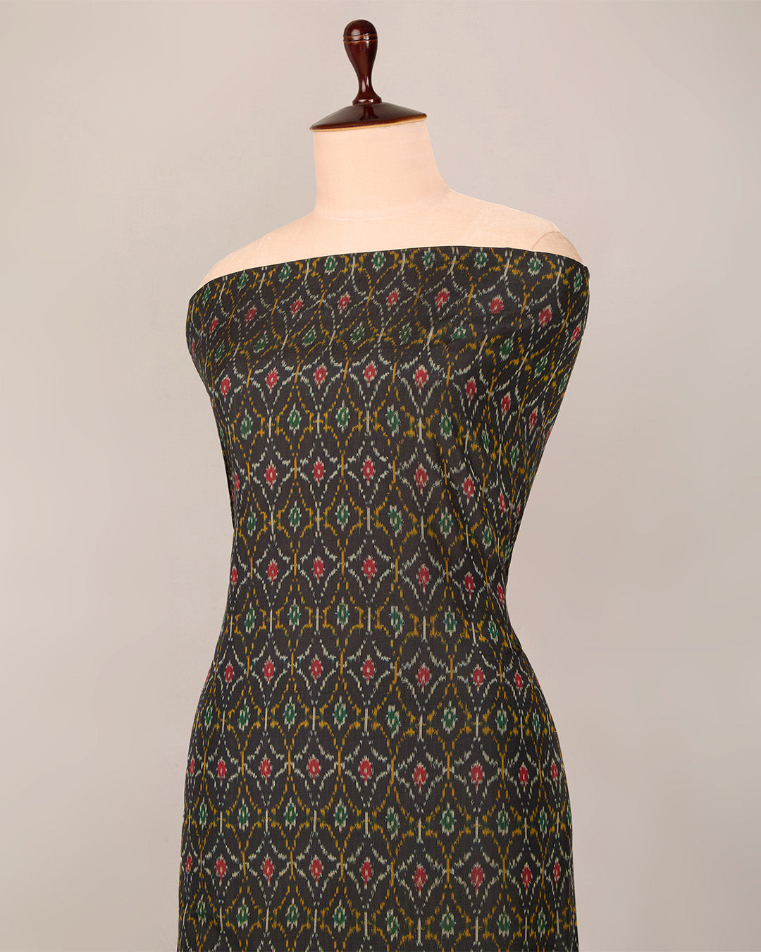 Dark Grey Cotton Silk Ikat Handcrafted Fabric