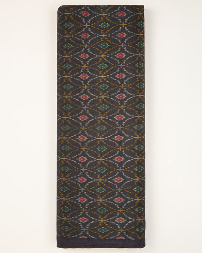 Black Cotton Silk Ikat Fabric