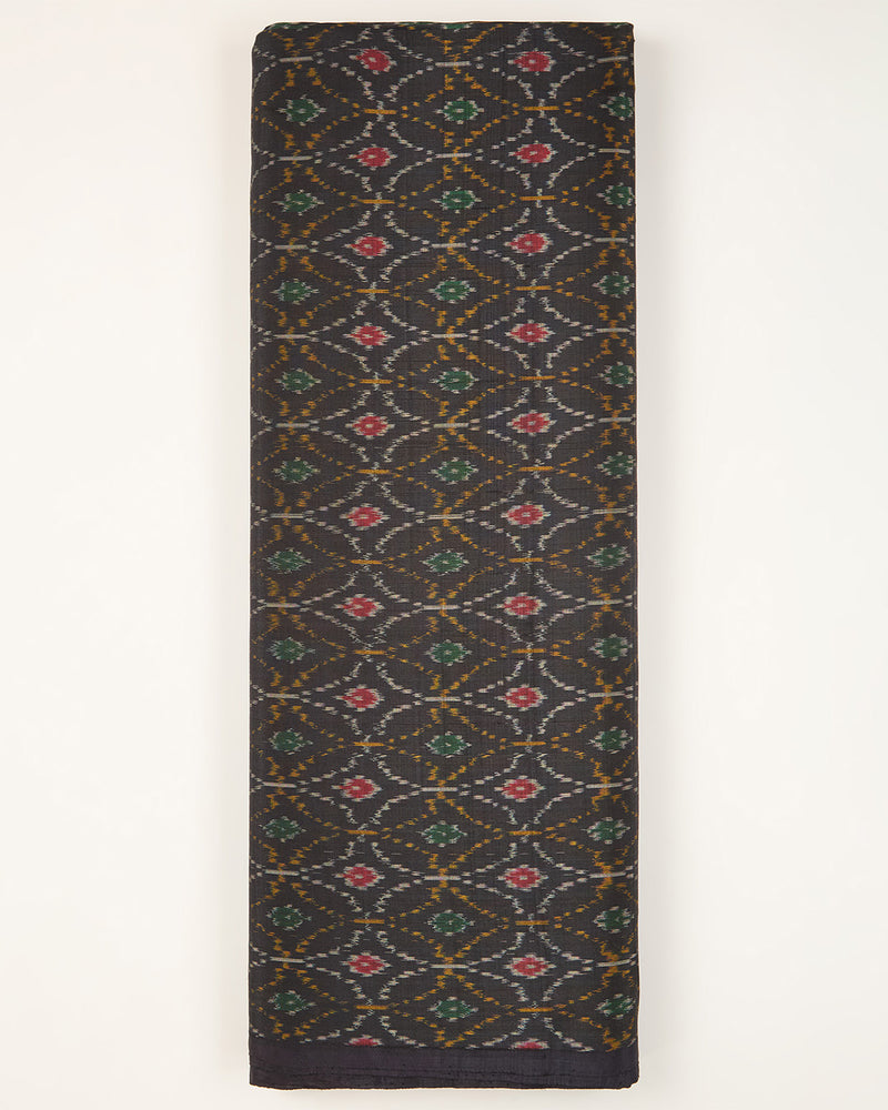 Dark Grey Cotton Silk Ikat Handcrafted Fabric