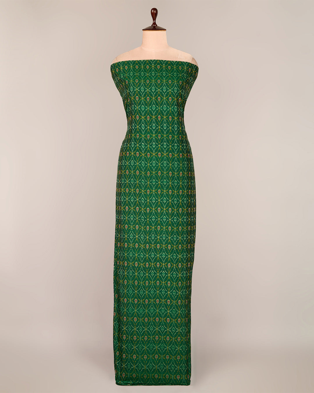 Bottle Green Cotton Silk Ikat Fabric - Deep Rich Tone