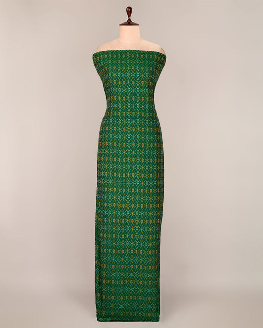 Bottle Green Cotton Silk Ikat Fabric - Deep Rich Tone