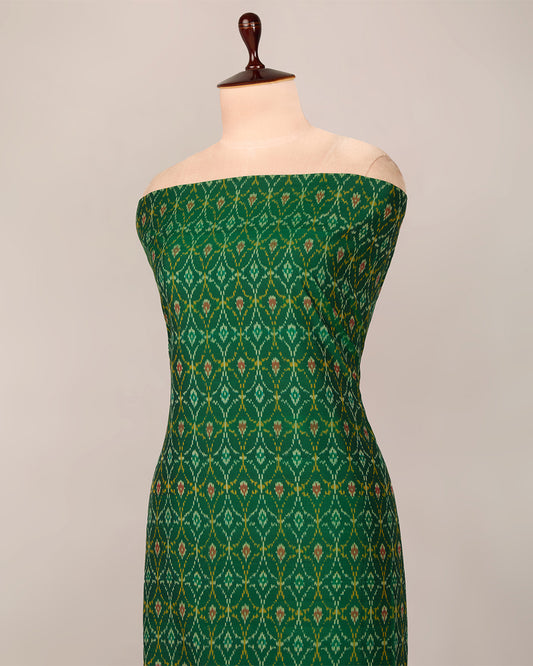 Bottle Green Cotton Silk Ikat Handcrafted Fabric