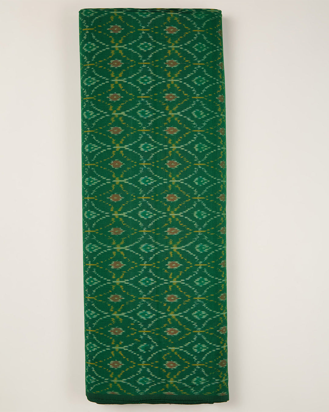 Bottle Green Cotton Silk Ikat Fabric