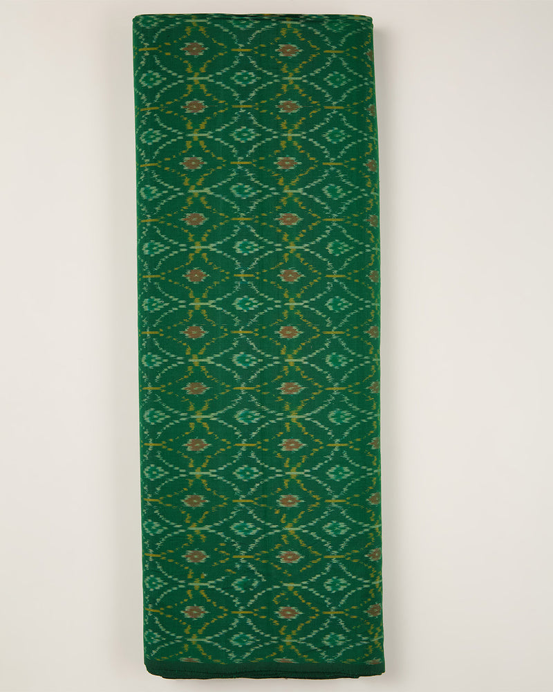 Bottle Green Cotton Silk Ikat Fabric