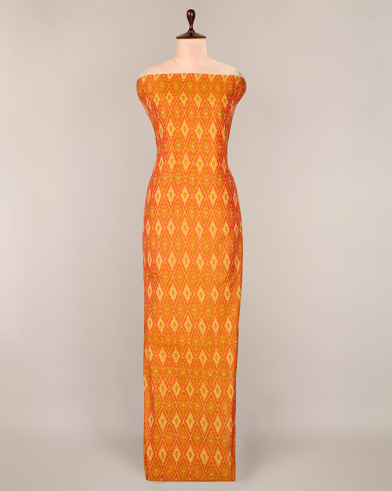 Bright Orange Cotton Silk Ikat Handcrafted Fabric